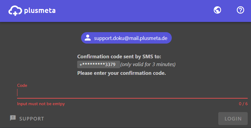 SMS Code eingeben