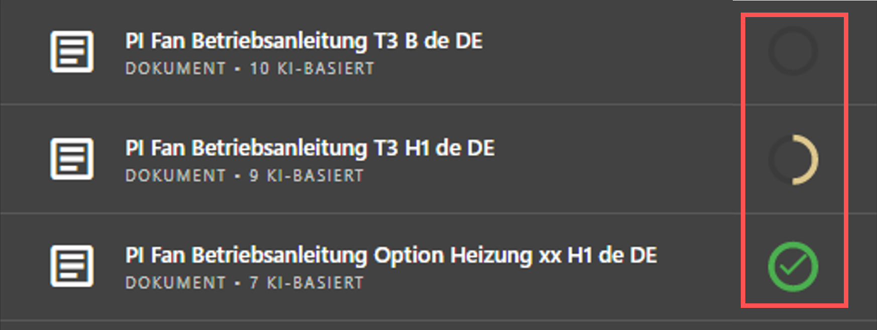 Abnahmestatus von Objekten.