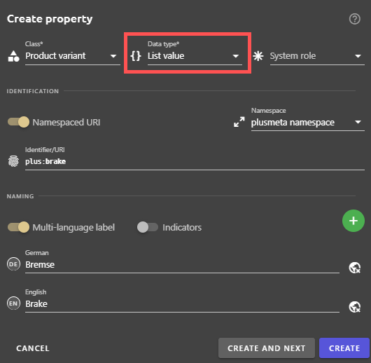 Data types of properties