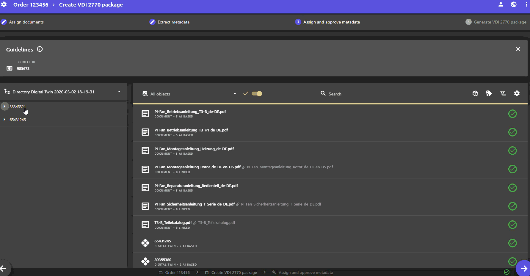 Project progress in the workflows view
