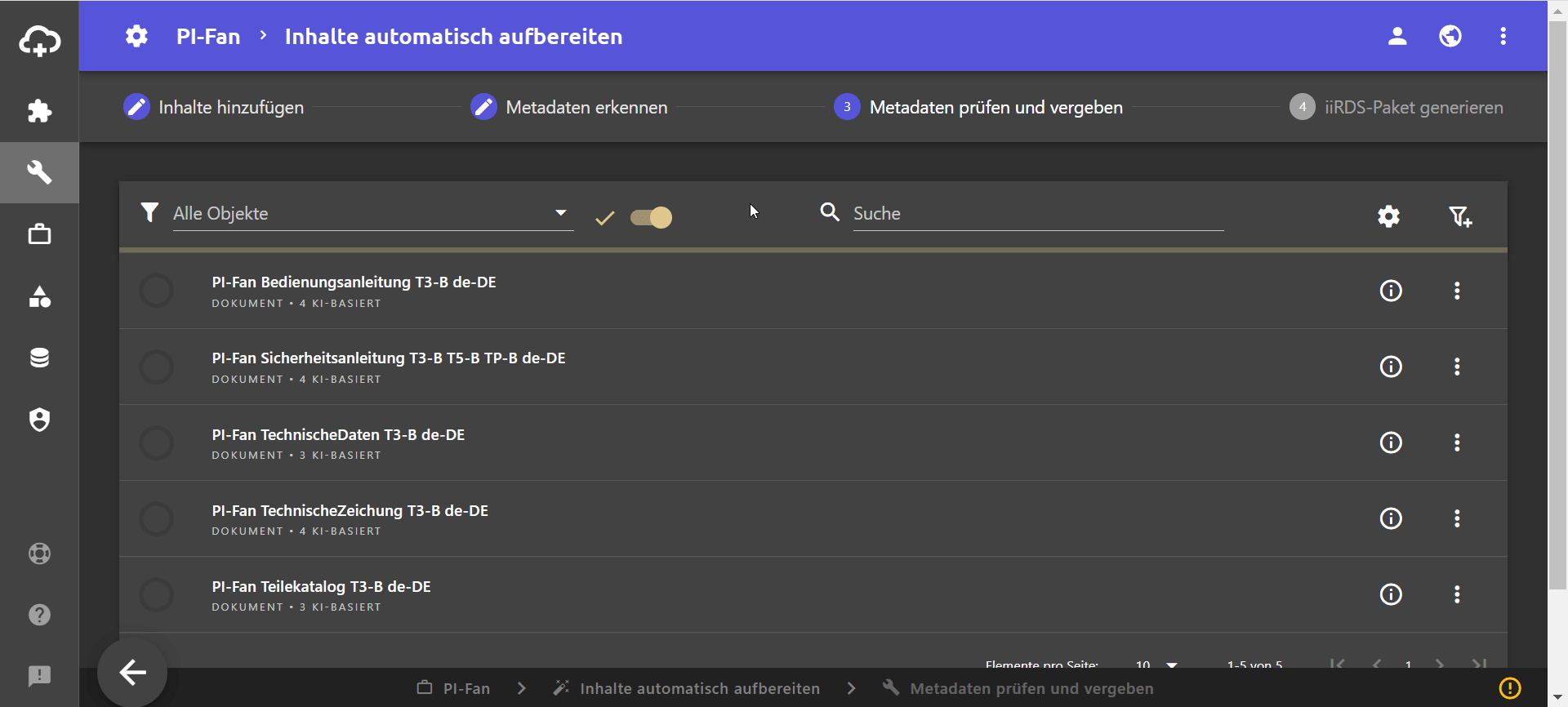 Metadaten als CSV-Datei exportieren