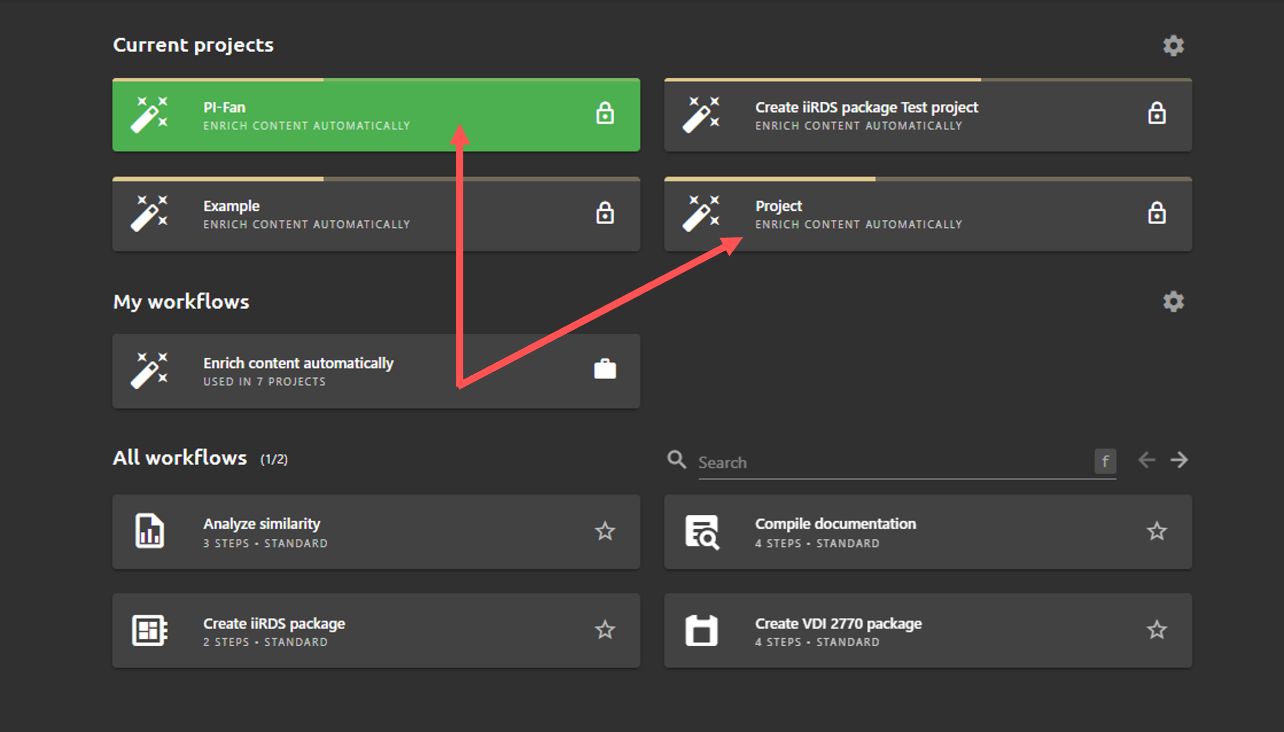 Workflows view