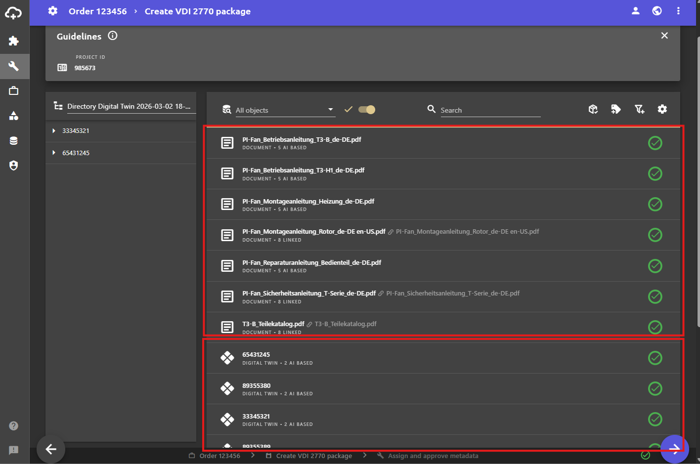 Project progress in the workflows view