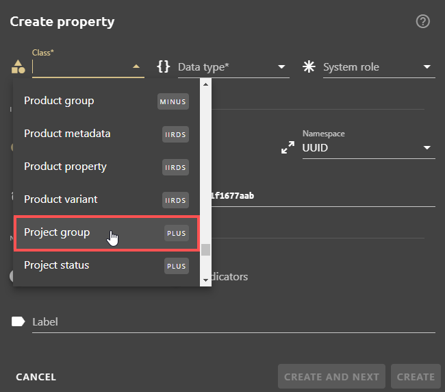 Project groups in properties view