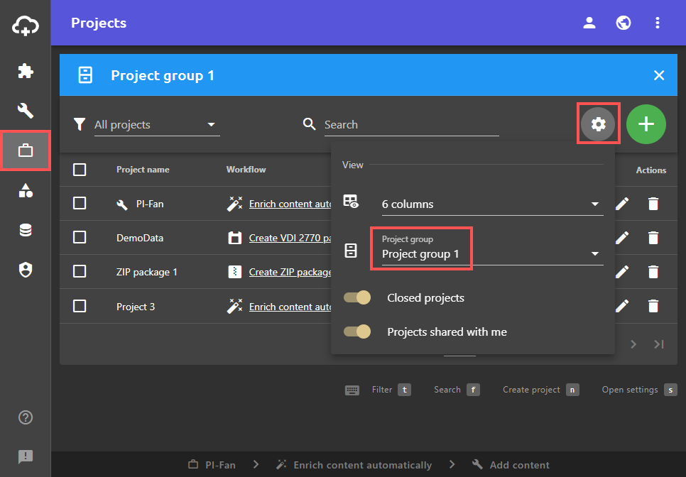 Project groups in projects