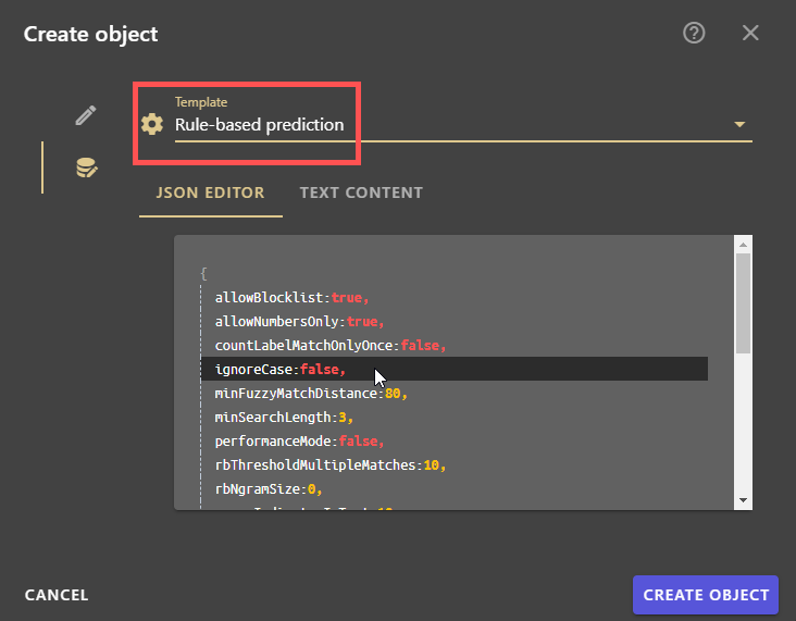 Configuration object rule-based prediction