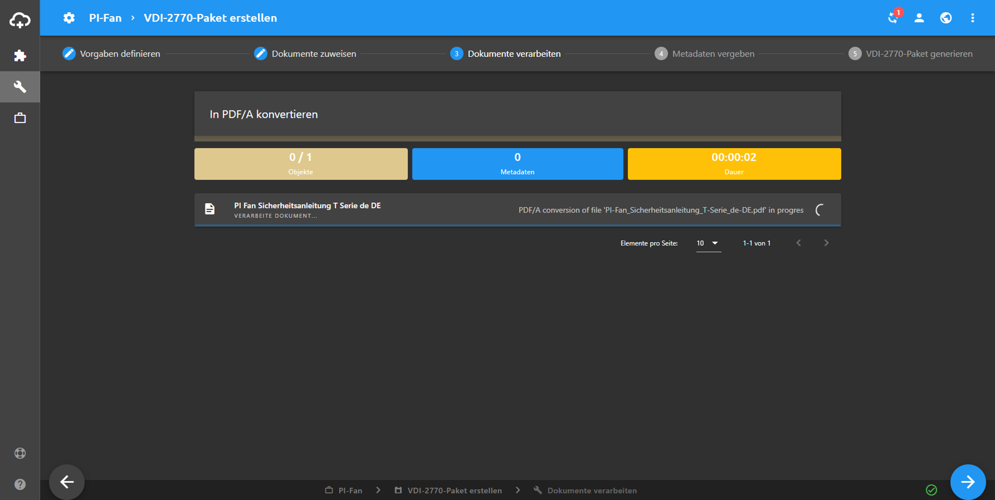 Workflow Schritt: Dokumente verarbeiten