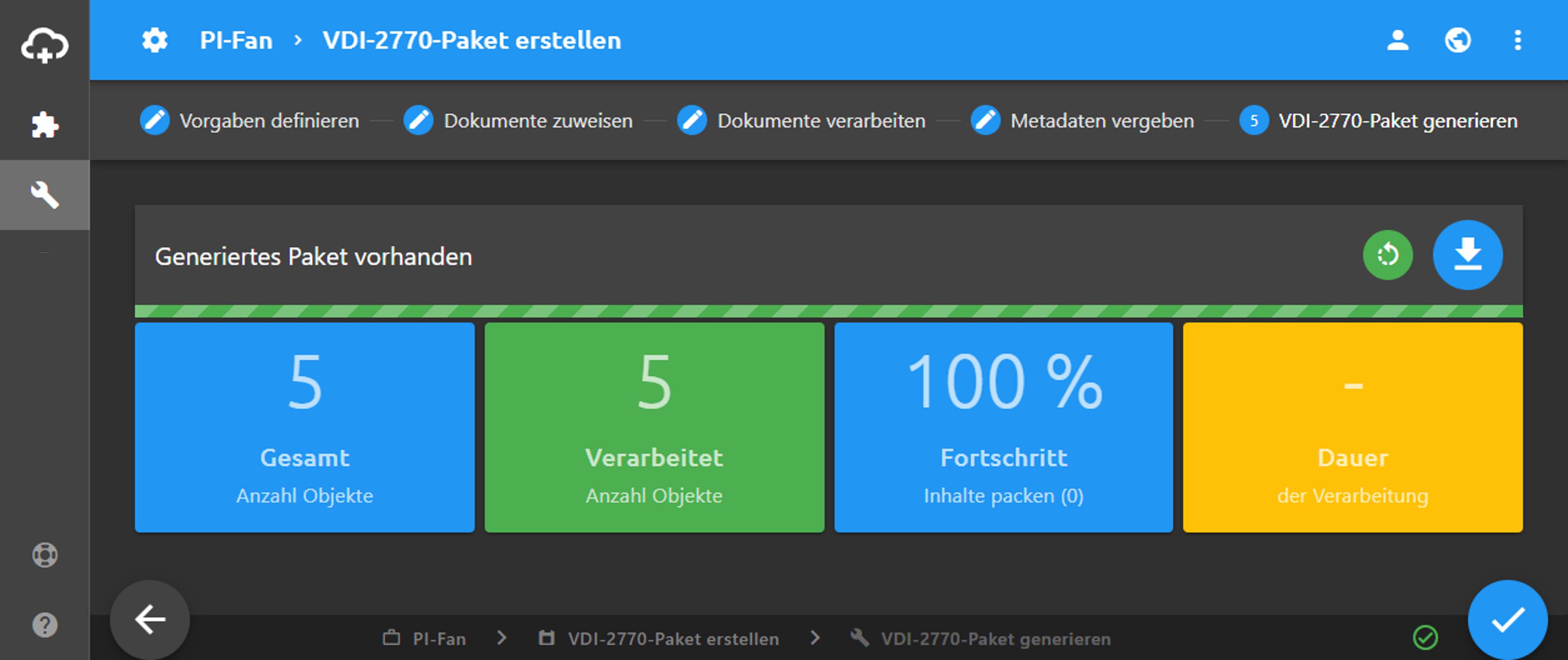 Workflow Schritt: VDI-2770-Paket generieren