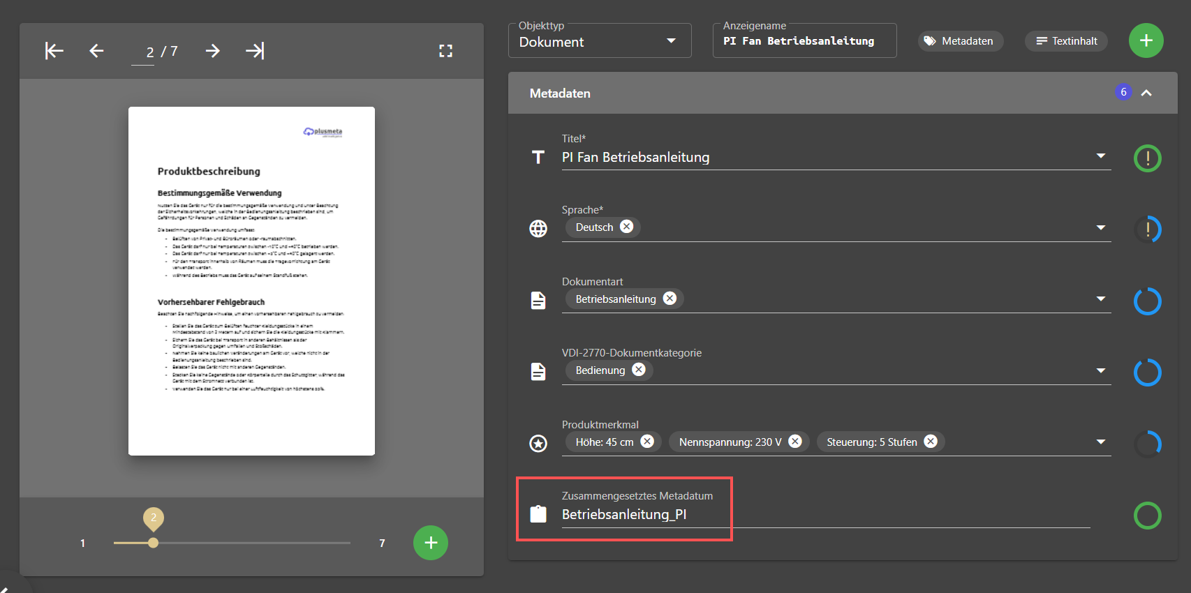 Zusammengesetztes Metadatum mit Fallback-Wert im Metadaten prüfen und vergeben Workflow-Schritt.