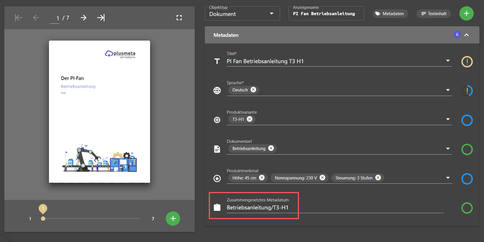 Zusammengesetztes Metadatum mit prepend '/' im Metadaten prüfen und vergeben Workflow-Schritt.